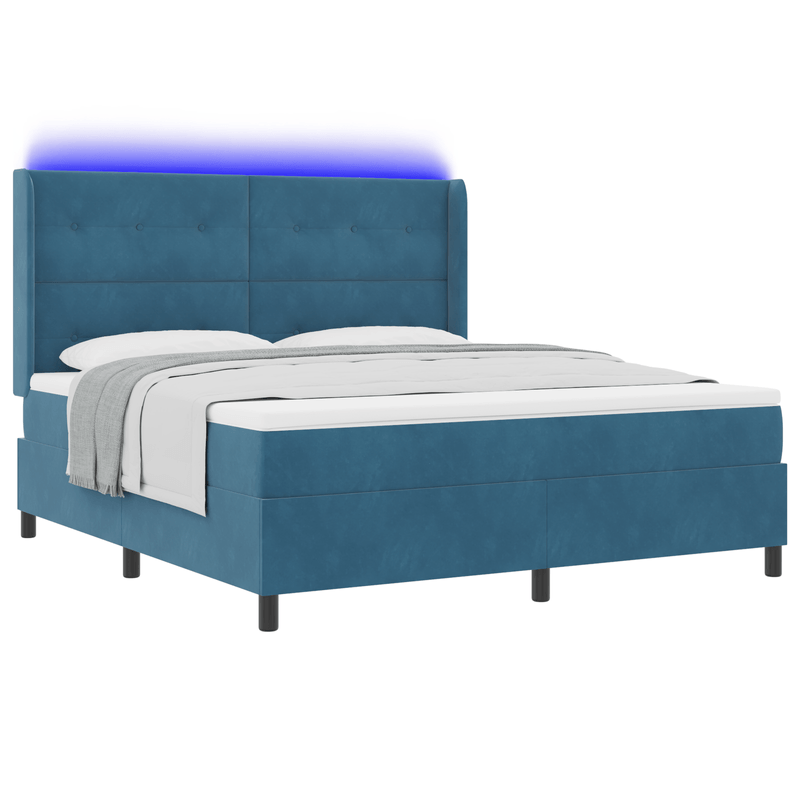 Casa si Gradina - Mobilier - Paturi si accesorii - Paturi - Pat box spring cu saltea &LED albastru inchis 180x200cm catifea - Infinity.ro