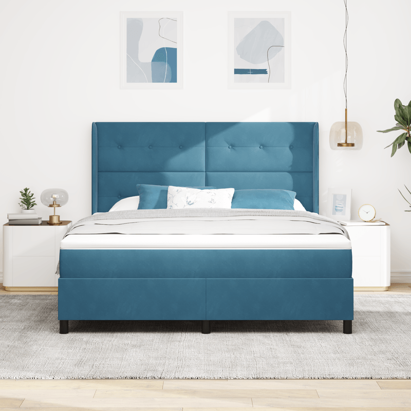 Casa si Gradina - Mobilier - Paturi si accesorii - Paturi - Pat box spring cu saltea &LED albastru inchis 180x200cm catifea - Infinity.ro