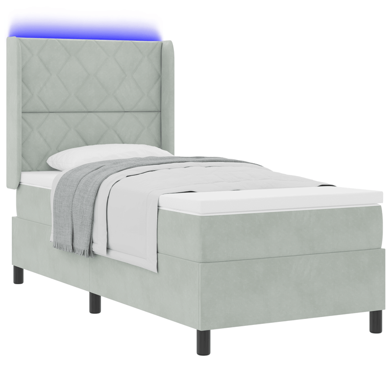 Casa si Gradina - Mobilier - Paturi si accesorii - Paturi - Pat box spring cu saltea & LED, gri deschis, 90x190 cm catifea - Infinity.ro