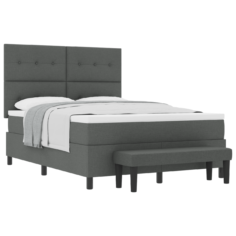Casa si Gradina - Mobilier - Paturi si accesorii - Paturi - Pat cu arcuri , saltea si banca gri inchis 140x200 cm tesatura - Infinity.ro