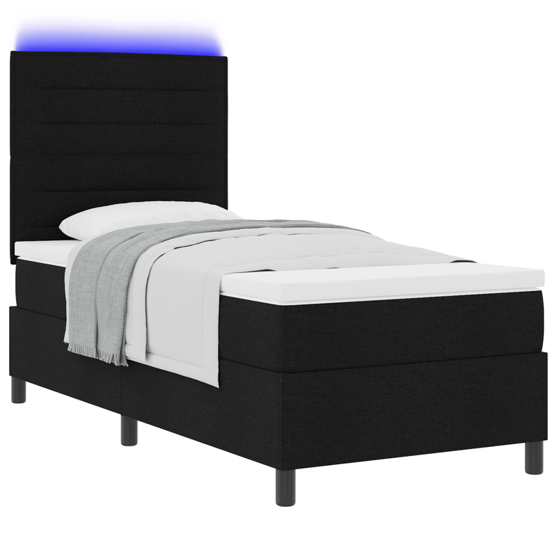 Casa si Gradina - Mobilier - Paturi si accesorii - Paturi - Pat cu arcuri, saltea si LED Negru 90x190 cm tesatura - Infinity.ro