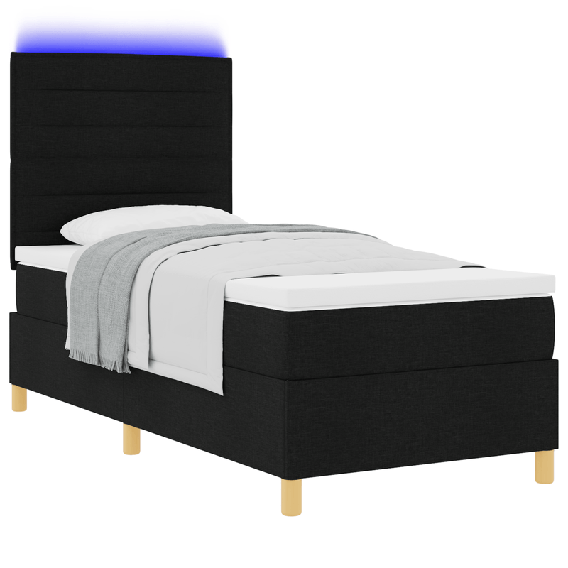 Casa si Gradina - Mobilier - Paturi si accesorii - Paturi - Pat Box Spring cu Saltea si LED Negru 100x200 cm Textile - Infinity.ro