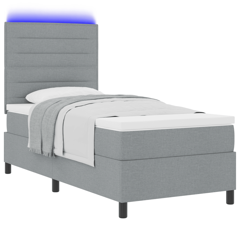 Casa si Gradina - Mobilier - Paturi si accesorii - Paturi - Pat cu Arcuri cu Saltea si LED Gri Deschis 100x200 cm Tesatura - Infinity.ro