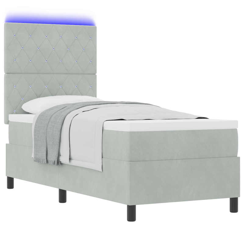 Casa si Gradina - Mobilier - Paturi si accesorii - Paturi - Pat box spring cu saltea & LED, gri deschis, 80x200 cm catifea - Infinity.ro