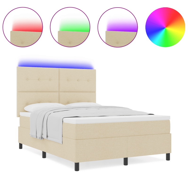Casa si Gradina - Mobilier - Paturi si accesorii - Paturi - Pat cu arcuri cu saltea si LED crem 140x190 cm Tesatura - Infinity.ro