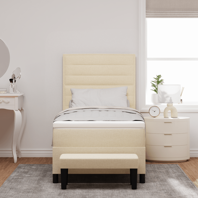 Casa si Gradina - Mobilier - Paturi si accesorii - Paturi - Pat cu Arcuri cu Saltea & Banca Crem 90x200 cm Tesatura - Infinity.ro