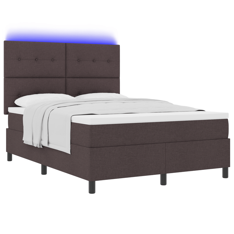 Casa si Gradina - Mobilier - Paturi si accesorii - Paturi - Pat cu arcuri cu saltea si LED maro inchis 140x200 cm tesatura - Infinity.ro