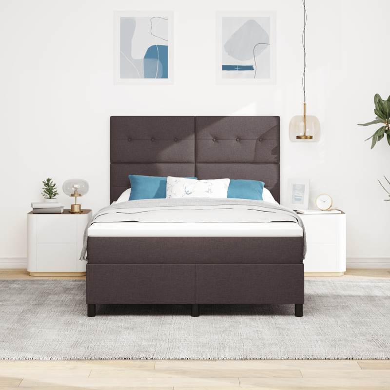 Casa si Gradina - Mobilier - Paturi si accesorii - Paturi - Pat cu arcuri cu saltea si LED maro inchis 140x200 cm tesatura - Infinity.ro