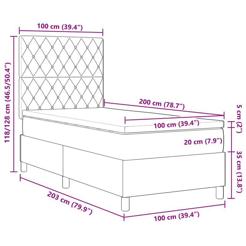 Casa si Gradina - Mobilier - Paturi si accesorii - Paturi - Pat box spring cu saltea & LED, verde inchis 100x200 cm catifea - Infinity.ro