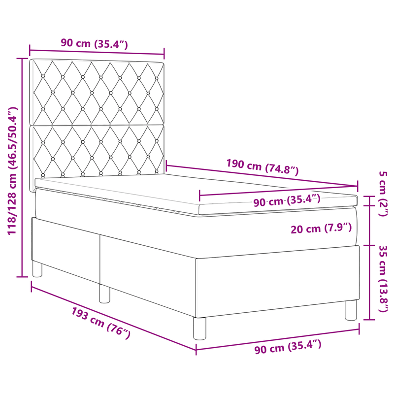 Casa si Gradina - Mobilier - Paturi si accesorii - Paturi - Pat cu arcuri si saltea cu LED Albastru Intunecat 90x190 cm Catifea - Infinity.ro