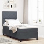 Casa si Gradina - Mobilier - Paturi si accesorii - Paturi - Pat box spring cu saltea & LED, gri inchis, 90x190 cm catifea - Infinity.ro