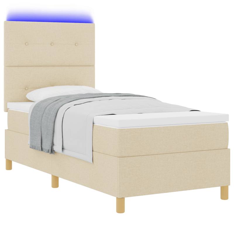 Casa si Gradina - Mobilier - Paturi si accesorii - Paturi - Pat cu arcuri cu saltea si LED crem 80x200 cm tesatura - Infinity.ro
