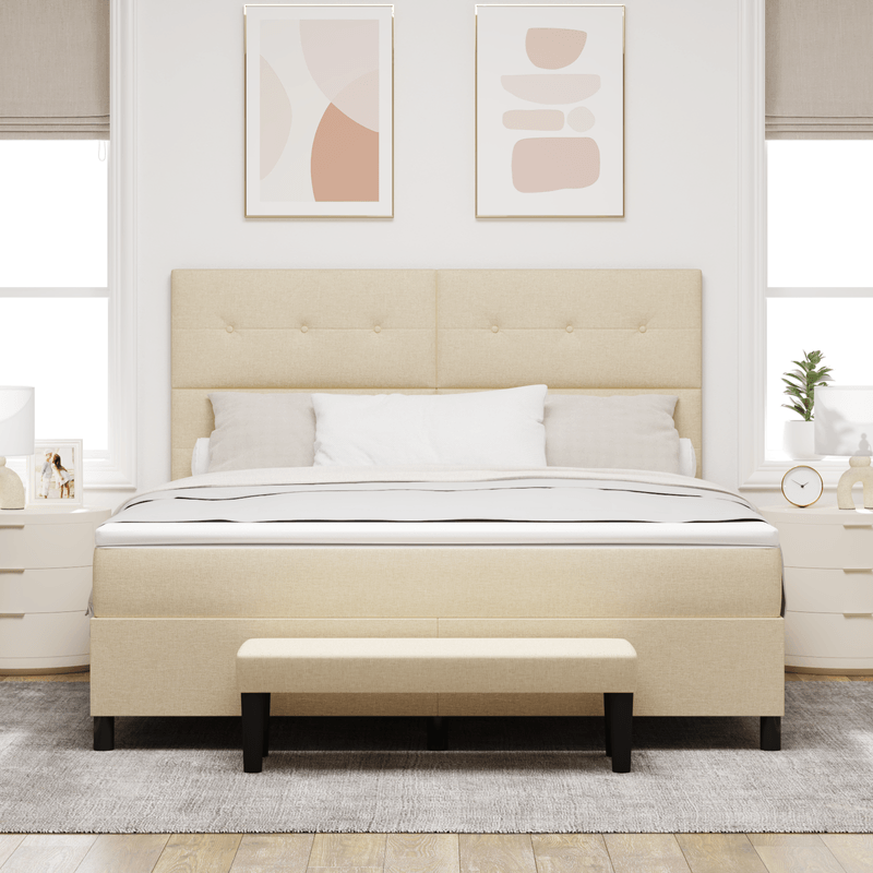Casa si Gradina - Mobilier - Paturi si accesorii - Paturi - Pat cu arcuri cu saltea si banca crem 180x200 cm din tesatura - Infinity.ro