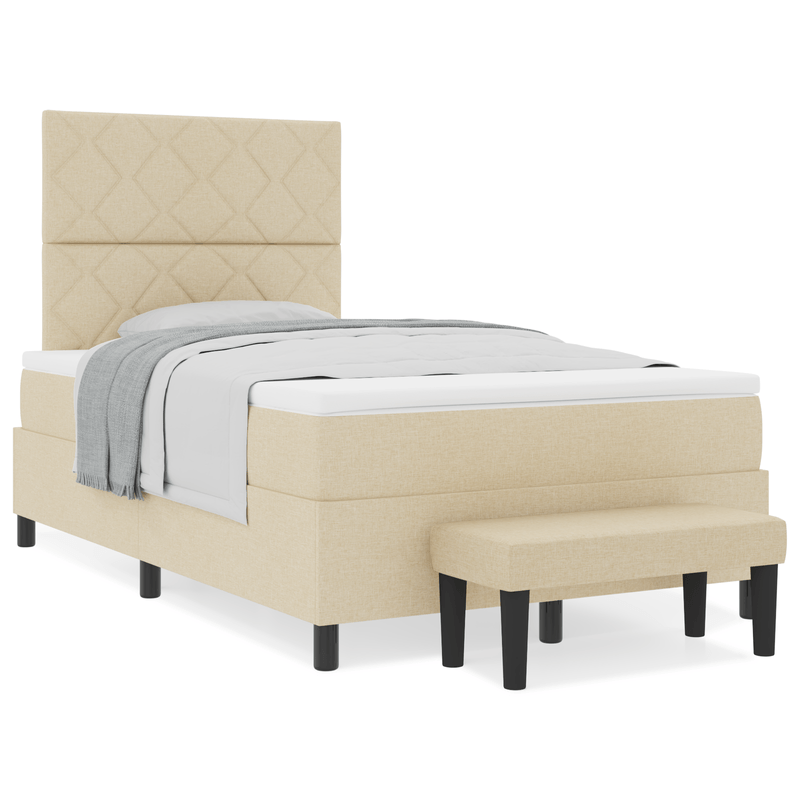 Casa si Gradina - Mobilier - Paturi si accesorii - Paturi - Pat Box Spring cu Saltea si Banca Crem 120x200 cm Tesatura - Infinity.ro
