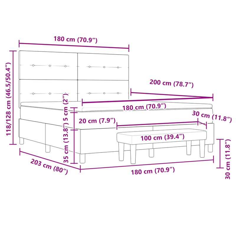 Casa si Gradina - Mobilier - Paturi si accesorii - Paturi - Pat cu arcuri cu saltea si banca crem 180x200 cm din tesatura - Infinity.ro