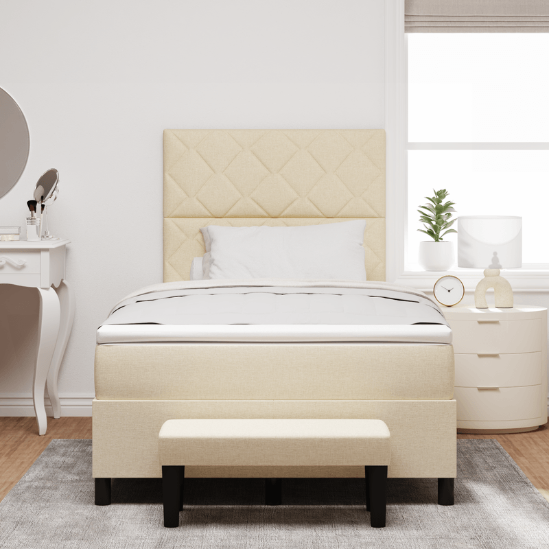 Casa si Gradina - Mobilier - Paturi si accesorii - Paturi - Pat Box Spring cu Saltea si Banca Crem 120x200 cm Tesatura - Infinity.ro