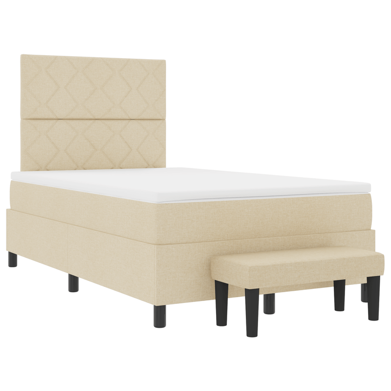 Casa si Gradina - Mobilier - Paturi si accesorii - Paturi - Pat Box Spring cu Saltea si Banca Crem 120x200 cm Tesatura - Infinity.ro