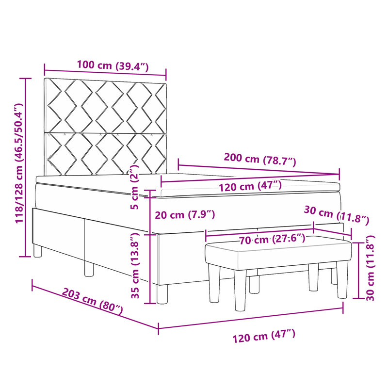 Casa si Gradina - Mobilier - Paturi si accesorii - Paturi - Pat Box Spring cu Saltea si Banca Crem 120x200 cm Tesatura - Infinity.ro