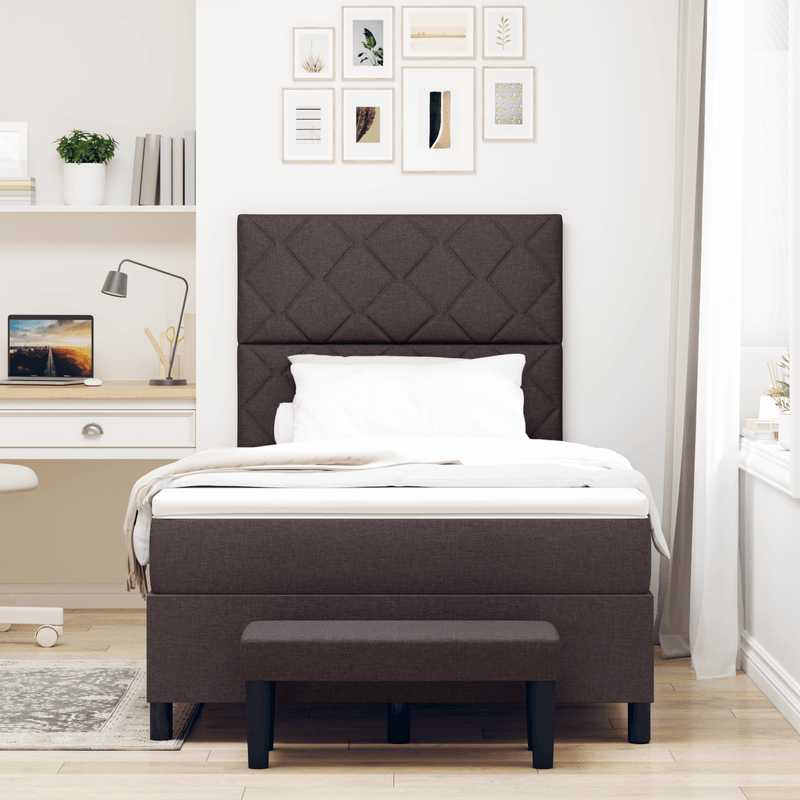 Casa si Gradina - Mobilier - Paturi si accesorii - Paturi - Pat cu box spring cu saltea si bancuta maro inchis 120x200 cm tesatura - Infinity.ro