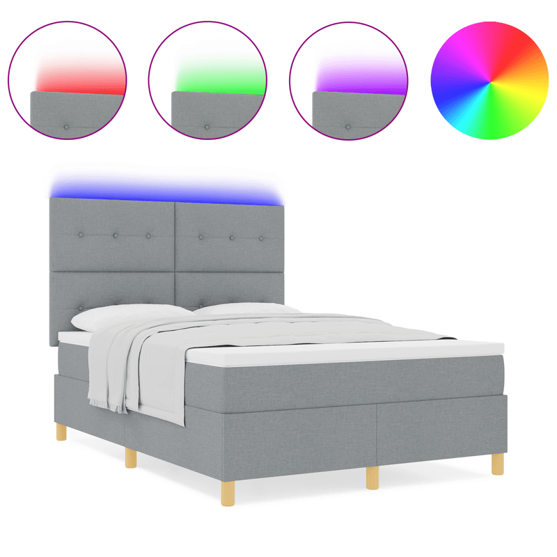 Casa si Gradina - Mobilier - Paturi si accesorii - Paturi - Pat cu saltea si LED Gri deschis 140x190 cm Tesatura - Infinity.ro