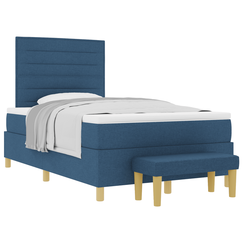 Casa si Gradina - Mobilier - Paturi si accesorii - Paturi - Pat cu arcuri cu saltea si banca Albastru 120x190 cm Tesatura - Infinity.ro