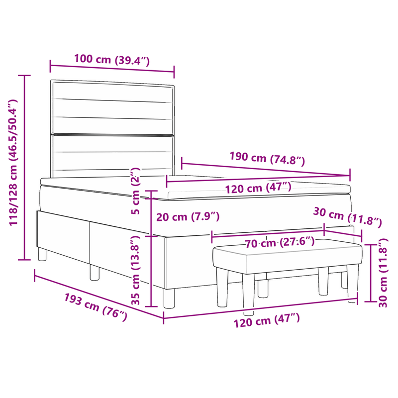 Casa si Gradina - Mobilier - Paturi si accesorii - Paturi - Pat cu arcuri cu saltea si banca Albastru 120x190 cm Tesatura - Infinity.ro