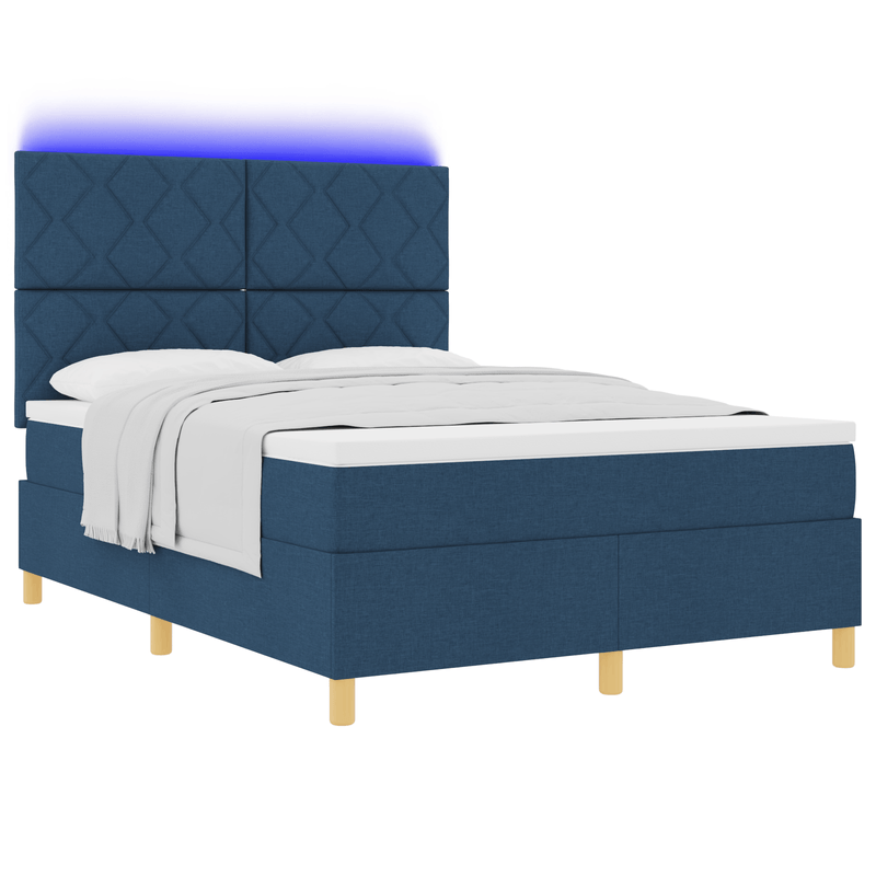 Casa si Gradina - Mobilier - Paturi si accesorii - Paturi - Pat Box Spring cu Saltea & LED albastru 140x200 cm tesatura - Infinity.ro