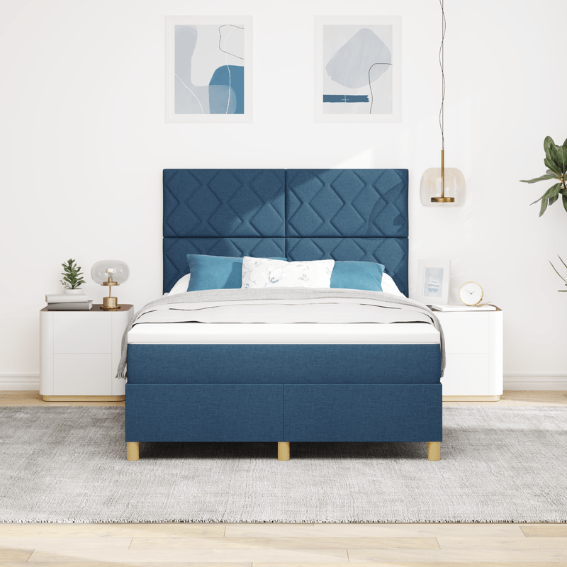 Casa si Gradina - Mobilier - Paturi si accesorii - Paturi - Pat Box Spring cu Saltea & LED albastru 140x200 cm tesatura - Infinity.ro