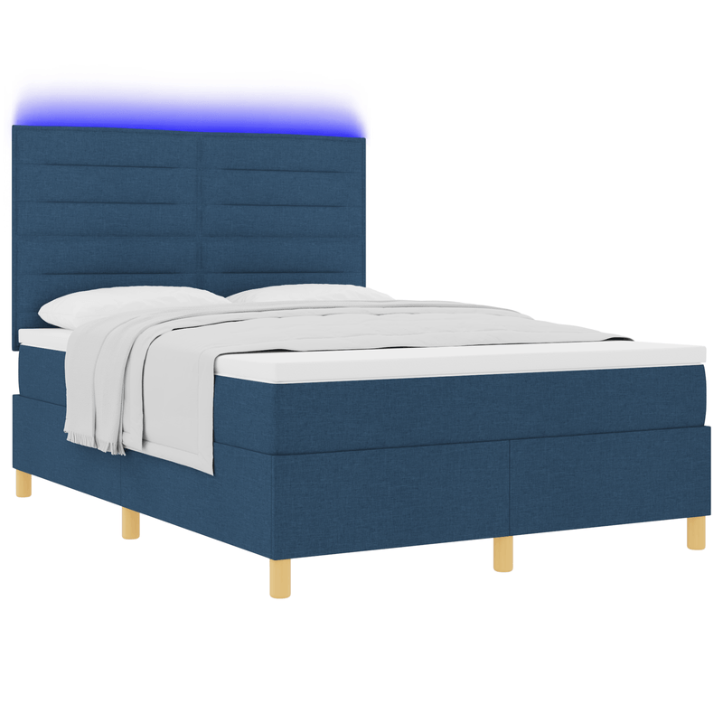 Casa si Gradina - Mobilier - Paturi si accesorii - Paturi - Pat Box Spring cu Saltea & LED Albastru 140x190 cm Material Textil - Infinity.ro