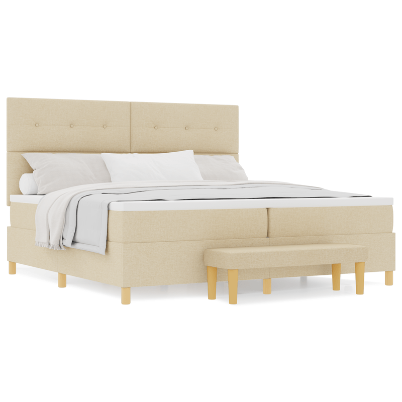 Casa si Gradina - Mobilier - Paturi si accesorii - Paturi - Pat Box Spring cu Saltea si Banca Crem 200x200 cm Tesatura - Infinity.ro