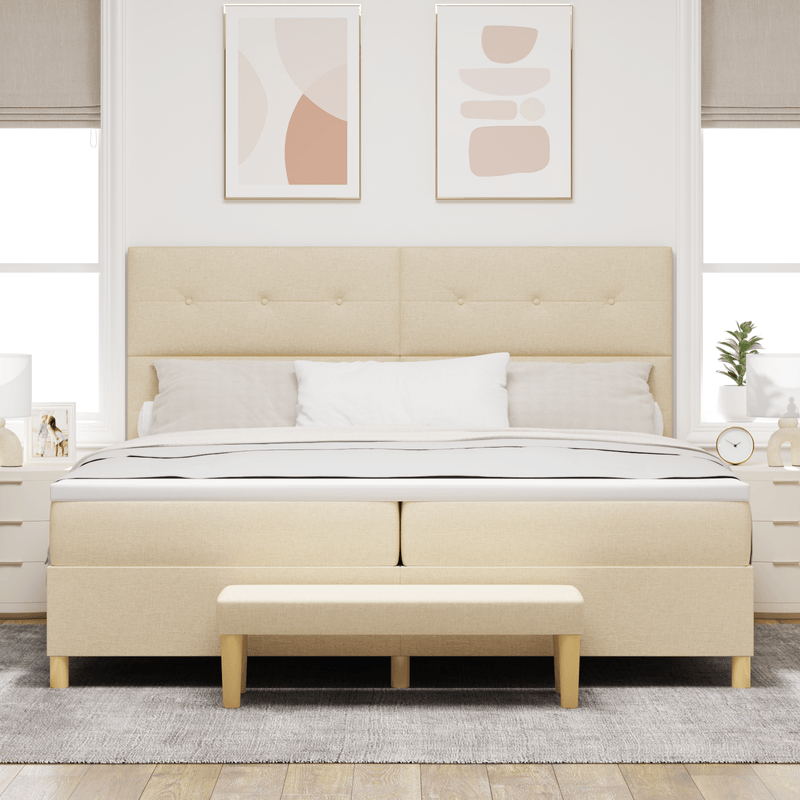 Casa si Gradina - Mobilier - Paturi si accesorii - Paturi - Pat Box Spring cu Saltea si Banca Crem 200x200 cm Tesatura - Infinity.ro