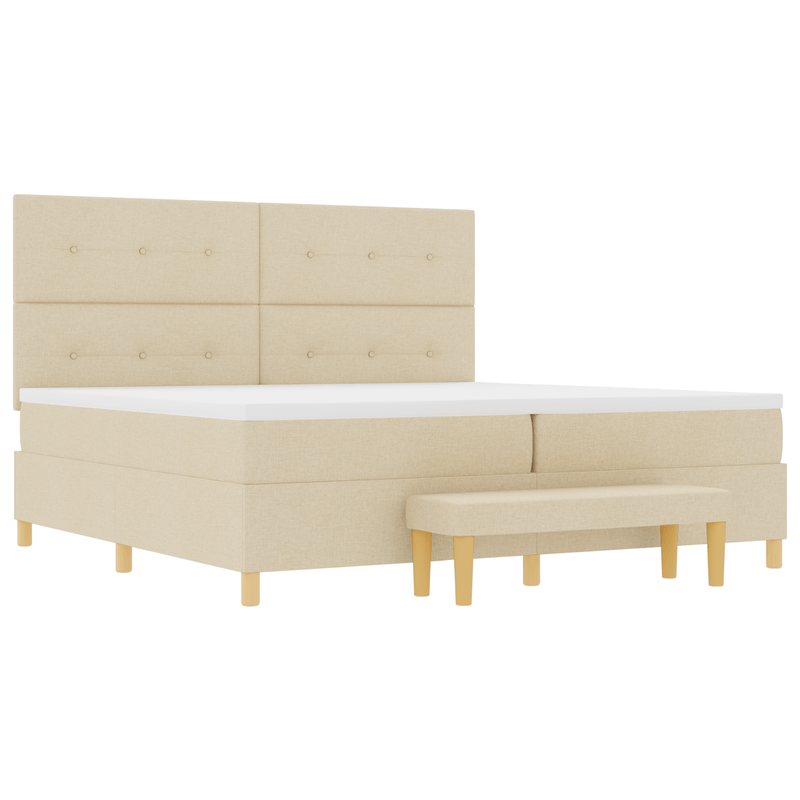 Casa si Gradina - Mobilier - Paturi si accesorii - Paturi - Pat Box Spring cu Saltea si Banca Crem 200x200 cm Tesatura - Infinity.ro