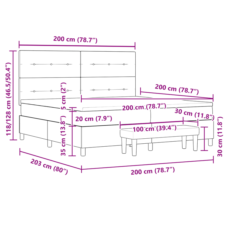 Casa si Gradina - Mobilier - Paturi si accesorii - Paturi - Pat Box Spring cu Saltea si Banca Crem 200x200 cm Tesatura - Infinity.ro
