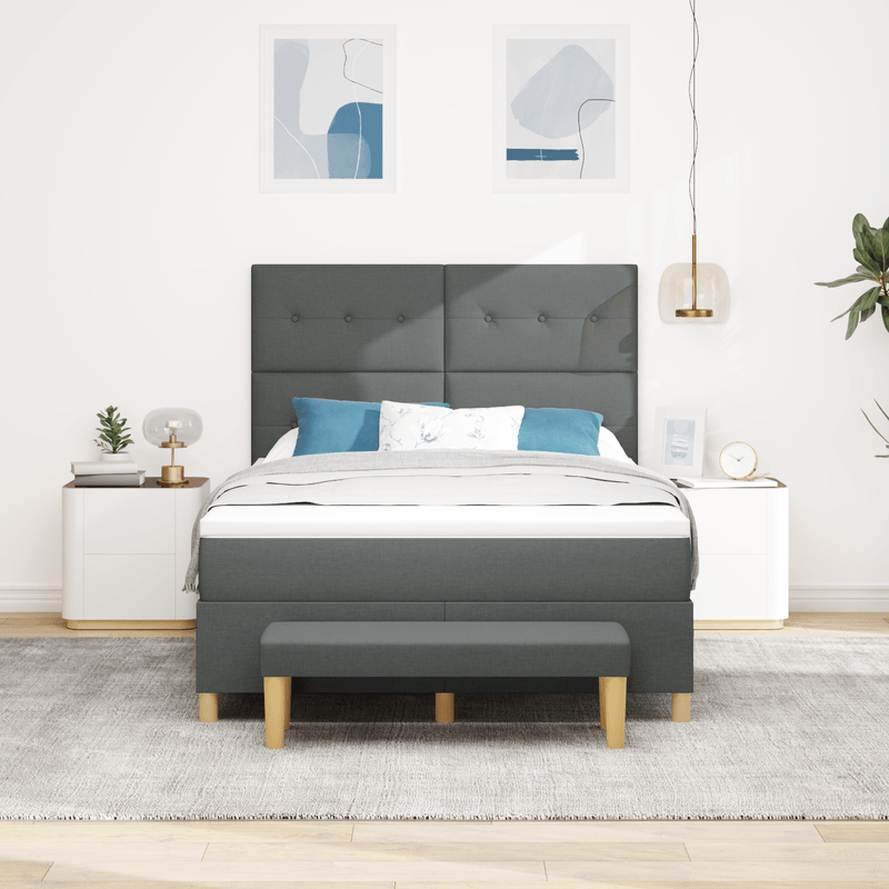Casa si Gradina - Mobilier - Paturi si accesorii - Paturi - Pat cu saltea si banca Gri inchis 140x190 cm Tesatura - Infinity.ro