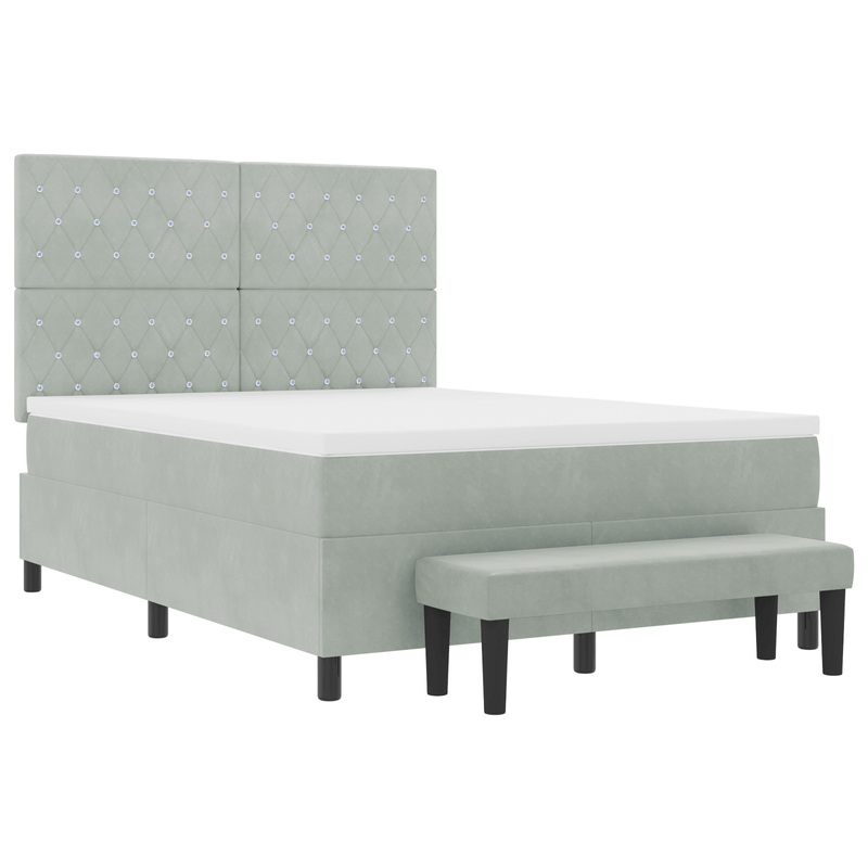 Casa si Gradina - Mobilier - Paturi si accesorii - Paturi - Pat Box Spring cu Saltea & Bancuta Gri Deschis 140x200 cm Catifea - Infinity.ro