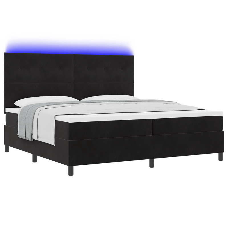 Casa si Gradina - Mobilier - Paturi si accesorii - Paturi - Pat box spring cu saltea & LED, negru, 200x200 cm catifea - Infinity.ro