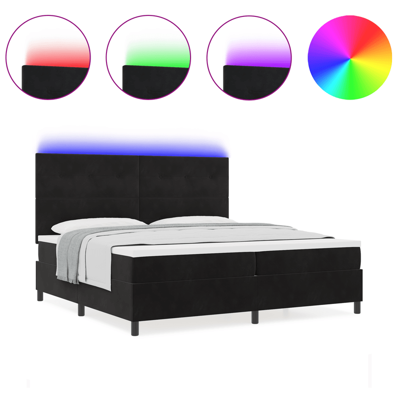 Casa si Gradina - Mobilier - Paturi si accesorii - Paturi - Pat box spring cu saltea & LED, negru, 200x200 cm catifea - Infinity.ro