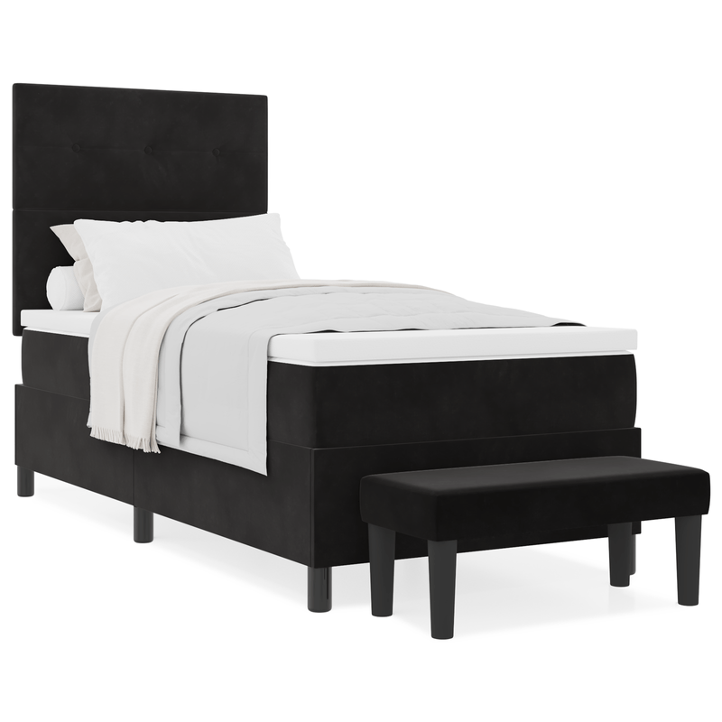 Casa si Gradina - Mobilier - Paturi si accesorii - Paturi - Pat cu Arcuri cu Saltea & Banca Negru 90x190 cm Catifea - Infinity.ro