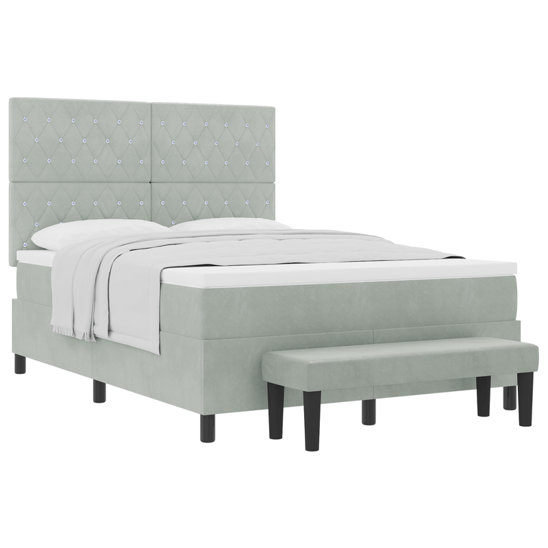 Casa si Gradina - Mobilier - Paturi si accesorii - Paturi - Pat cu arcuri box cu saltea & bancheta gri deschis 160x200 cm catifea - Infinity.ro