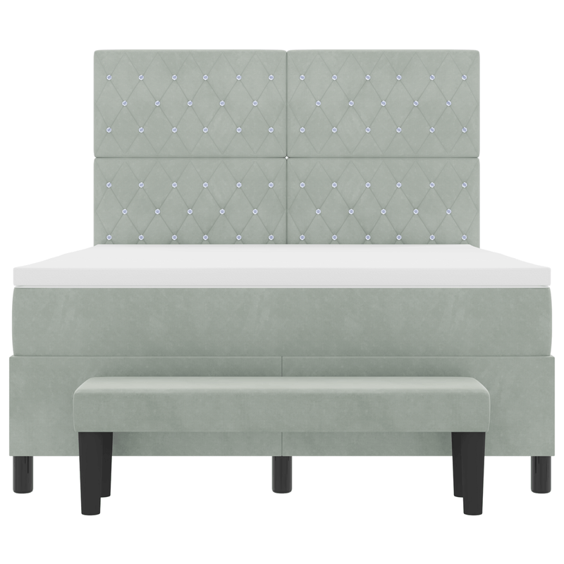 Casa si Gradina - Mobilier - Paturi si accesorii - Paturi - Pat cu arcuri box cu saltea & bancheta gri deschis 160x200 cm catifea - Infinity.ro