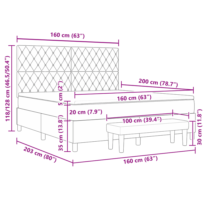 Casa si Gradina - Mobilier - Paturi si accesorii - Paturi - Pat cu arcuri box cu saltea & bancheta gri deschis 160x200 cm catifea - Infinity.ro
