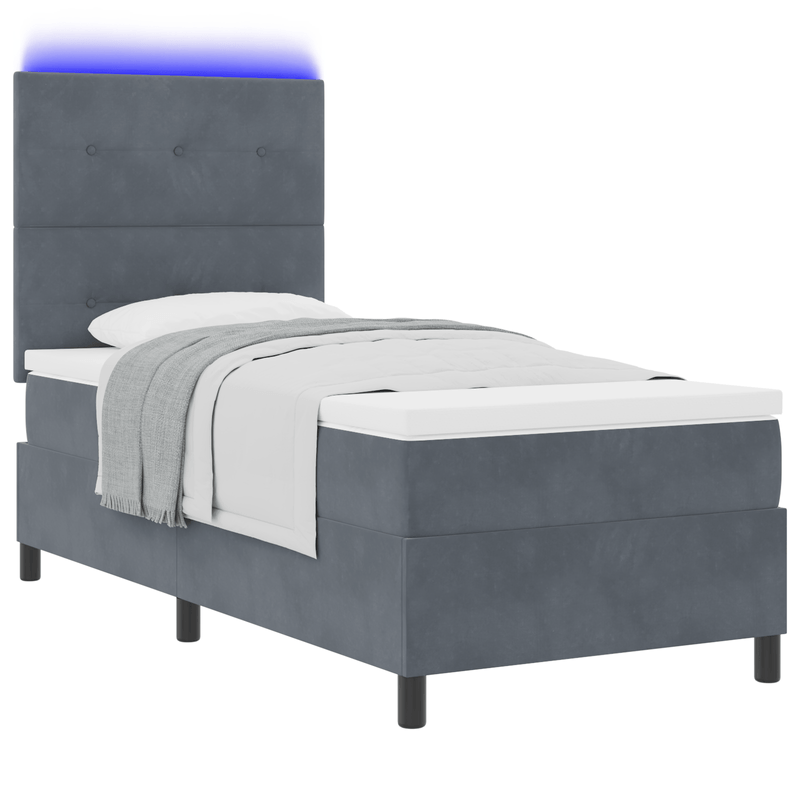 Casa si Gradina - Mobilier - Paturi si accesorii - Paturi - Pat box spring cu saltea & LED, gri inchis, 90x200 cm catifea - Infinity.ro