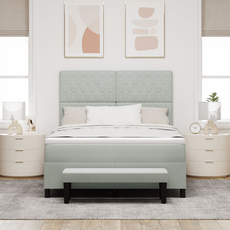 Casa si Gradina - Mobilier - Paturi si accesorii - Paturi - Pat cu suport de saltea cu saltea & banca Gri deschis 140x190 cm Catifea - Infinity.ro