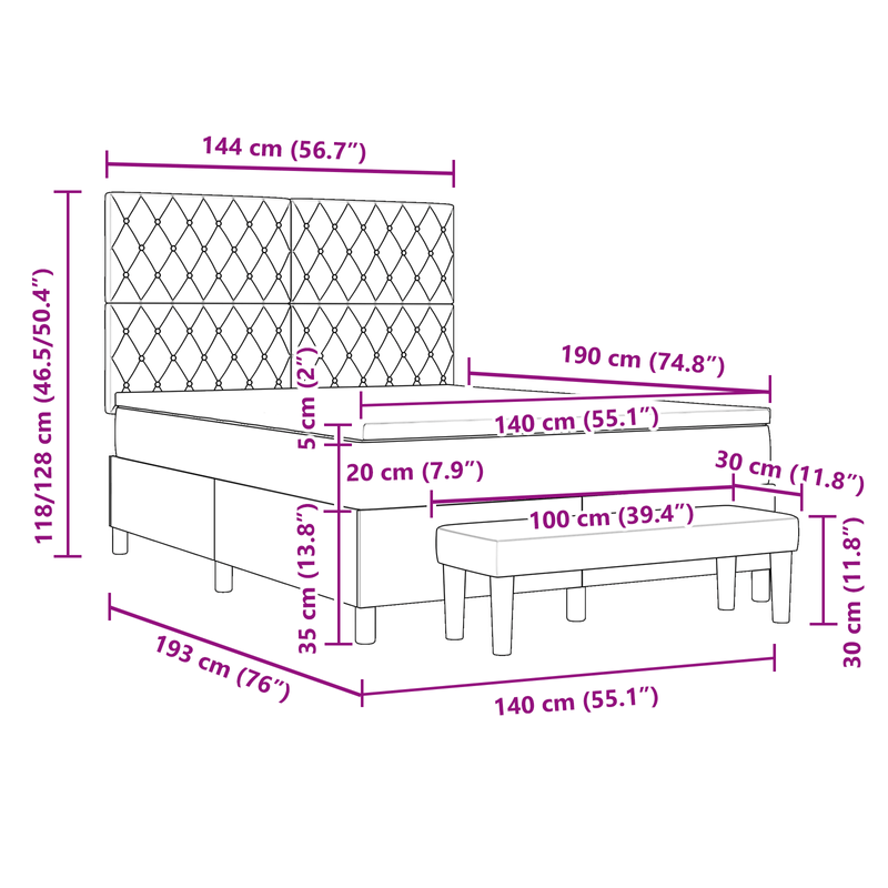 Casa si Gradina - Mobilier - Paturi si accesorii - Paturi - Pat cu suport de saltea cu saltea & banca Gri deschis 140x190 cm Catifea - Infinity.ro