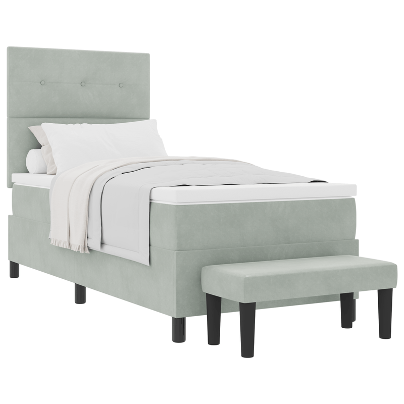 Casa si Gradina - Mobilier - Paturi si accesorii - Paturi - Pat cu arcuri cu saltea si bancuta gri deschis 80x200 cm catifea - Infinity.ro