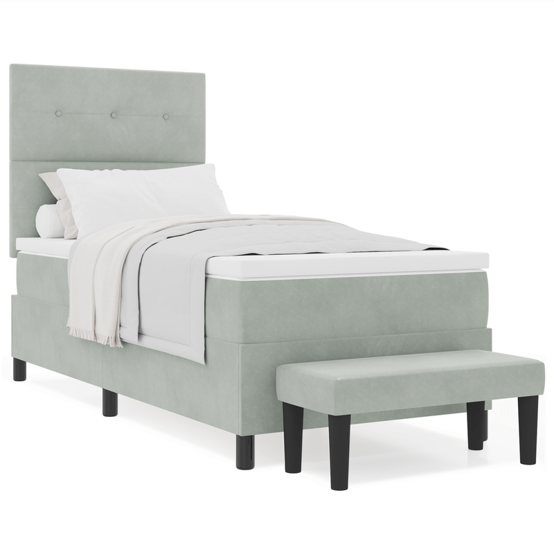 Casa si Gradina - Mobilier - Paturi si accesorii - Paturi - Pat cu arcuri cu saltea si bancuta gri deschis 80x200 cm catifea - Infinity.ro