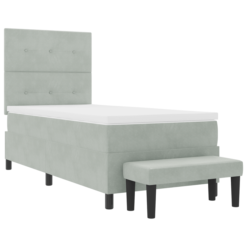Casa si Gradina - Mobilier - Paturi si accesorii - Paturi - Pat cu arcuri cu saltea si bancuta gri deschis 80x200 cm catifea - Infinity.ro