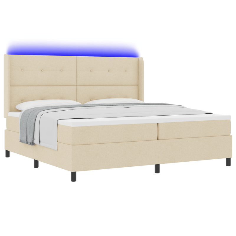Casa si Gradina - Mobilier - Paturi si accesorii - Paturi - Pat box spring cu saltea & LED, crem, 200x200 cm, textil - Infinity.ro