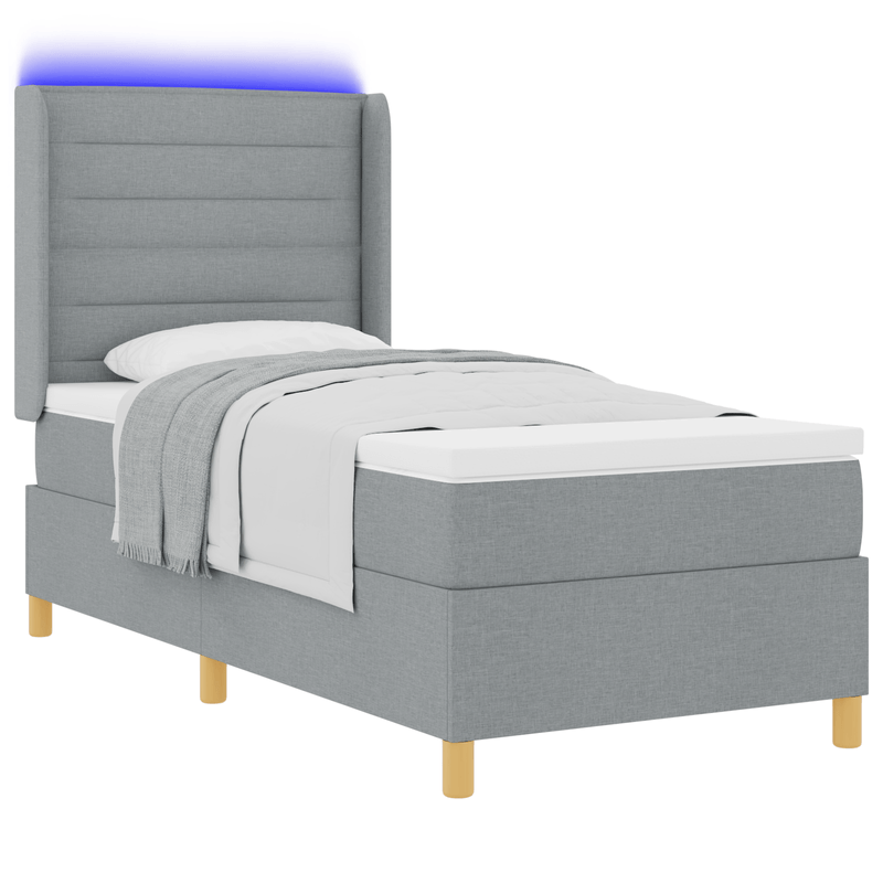Casa si Gradina - Mobilier - Paturi si accesorii - Paturi - Pat box spring cu saltea & LED, gri deschis, 80x200 cm, textil - Infinity.ro