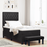 Casa si Gradina - Mobilier - Paturi si accesorii - Paturi - Pat cu arcuri cu saltea si banca Negru 90x190 cm Catifea - Infinity.ro